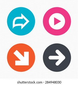 Circle buttons. Arrow icons. Next navigation arrowhead signs. Direction symbols. Seamless squares texture. Vector