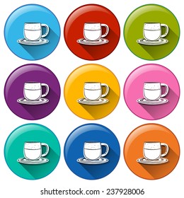 Circle buttons with cups on a white background