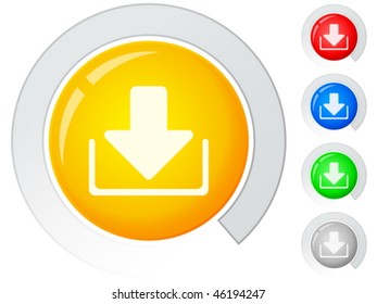 Circle buttons with download symbol. Vector illustration.