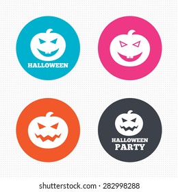 Circle buttons. Halloween pumpkin icons. Halloween party sign symbol. All Hallows Day celebration. Seamless squares texture. Vector