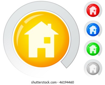 Circle buttons with house. Vector illustration.