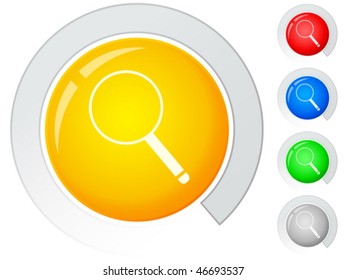 Circle buttons with magnifier. Vector illustration.