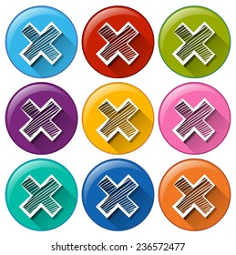 Circle buttons with multiplication operations on a white background