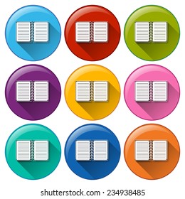 Circle Buttons mit Notebooks auf weißem Hintergrund 