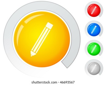 Circle buttons with pencil. Vector illustration.
