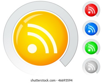 Circle buttons with RSS symbol. Vector illustration.