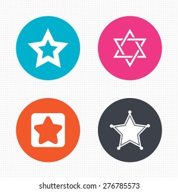 Circle buttons. Star of David icons. Sheriff police sign. Symbol of Israel. Seamless squares texture. Vector