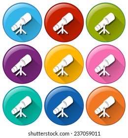 Circle buttons with telescopes on a white background 