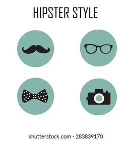 Circle buttons. vector icons. Hipster set glasses, mustache, bow tie , and a camera