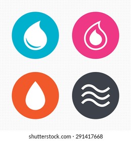 Circle buttons. Water drop icons. Tear or Oil drop symbols. Seamless squares texture. Vector