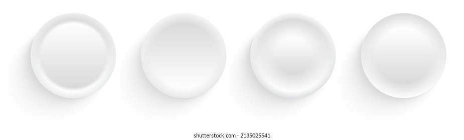 Circle buttons white and gray, 3D navigation panel for website, editable vector illustration.