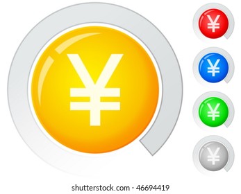 Circle buttons with yen symbol. Vector illustration.