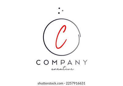 Circle C handwritten alphabet letter logo with dots and black red color. Corporate creative template design for business and company