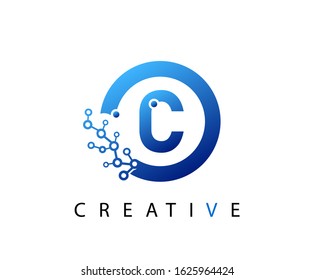 Circle C Letter Digital Network , abstract blue C technology logo design.