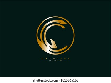 Circle C letter linear shape luxury flourishes ornament logotype gold color