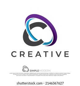 Circle C logo illustration, abstract circle swirl logo design elements. Origami paper flat style
