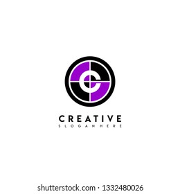 circle C logo letter in black and purple colors design concept
