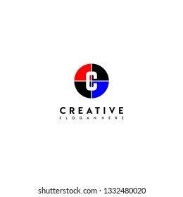 circle C logotype in red, black and blue colors design concept