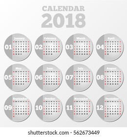 Circle calendar 2018 on grey background