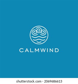 Circle Calm Water And Wind Logo Concept, Line Art Water Wind Symbol Simple Modern