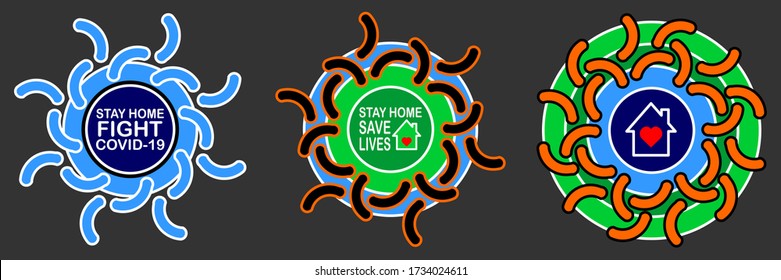 Circle Campaign badge set. Stay Home. Save Lives. Perfect for healthcare, hospital, medical, lockdown, social distancing, etc.