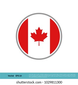 Circle Canadian Flag Red Maple Leaf Icon Vector Logo Template Illustration Design. Vector EPS 10.