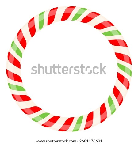 Circle candy frame. Christmas sweet decoration. Striped round candy shape. Vector illustration isolated on white.