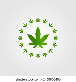 Circle Cannabis Marijuana Hemp Leaf Silhouette Logo Vector