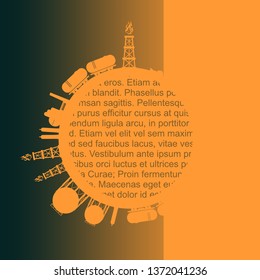 Circle with cargo theme relative silhouettes. Design set of natural gas logistic. Objects located around circle. Industry theme leaflet or brochure template with space for text
