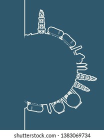 Circle with cargo theme relative silhouettes. Design set of natural gas logistic. Objects located around circle. Industry theme leaflet or brochure template with space for text