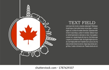 Circle with cargo theme relative silhouettes. Design set of natural gas logistic. Objects located around circle. Industry theme leaflet or brochure template with space for text. Flag of Canada