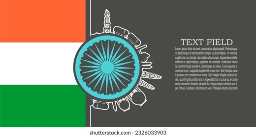 Circle with cargo theme relative silhouettes. Design set of natural gas logistic. Objects located around circle. Industry theme leaflet or brochure element. Flag of India