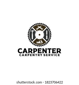 Circle Carpenter Carpentry Service Sawmill Logo Template Vector