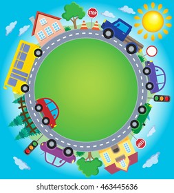 Circle with cars theme image 2 - eps10 vector illustration.