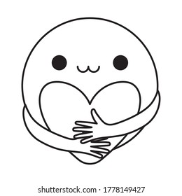 Circle cartoon with arms hugging heart line style icon design of love passion and romantic theme Vector illustration