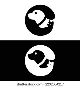 Circle cat and dog animal logo template design . icon logo 