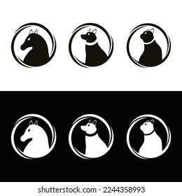 Circle cat , dog and horse animal logo . icon logo 