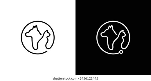 Logotipo de perro de gato circular. Logotipo de cuidado de mascotas con Inspiración de diseño de logotipo de Vector de contorno lineal.