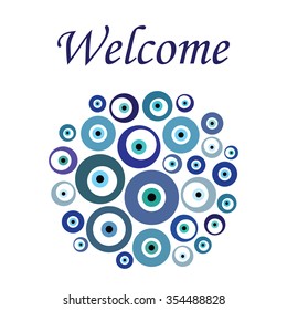 Circle with charms and Welcome lettering 