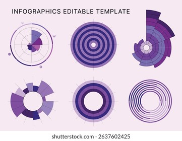 Circle Chart Business Infographic Editable Template for Extensive Data Visualization. Simple creative Infographic vector elements, charts, diagrams, steps and options for Business Presentation.