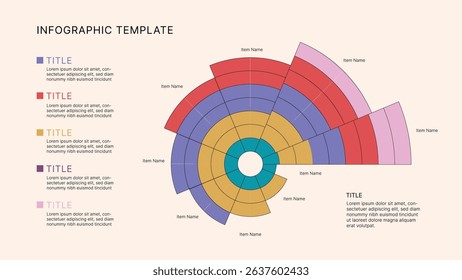 Circle Chart Business Infographic Editable Template for Extensive Data Visualization. Simple creative Infographic vector elements, charts, diagrams, steps and options for Business Presentation.