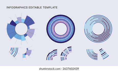 Circle Chart Business Infographic Editable Template for Extensive Data Visualization. Simple creative Infographic vector elements, charts, diagrams, steps and options for Business Presentation.