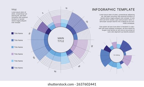 Circle Chart Business Infographic Editable Template for Extensive Data Visualization. Simple creative Infographic vector elements, charts, diagrams, steps and options for Business Presentation.