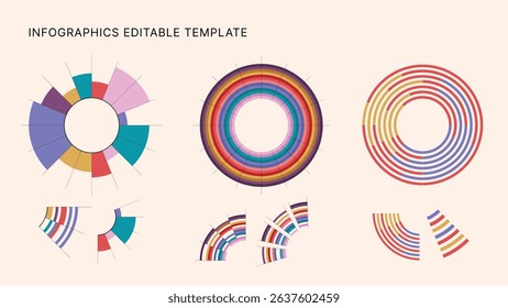 Circle Chart Business Infographic Editable Template for Extensive Data Visualization. Simple creative Infographic vector elements, charts, diagrams, steps and options for Business Presentation.