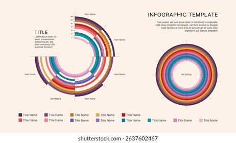 Circle Chart Business Infographic Editable Template for Extensive Data Visualization. Simple creative Infographic vector elements, charts, diagrams, steps and options for Business Presentation.
