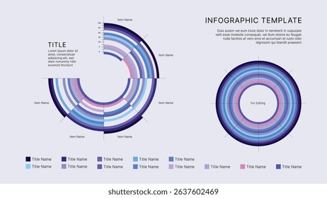 Circle Chart Business Infographic Editable Template for Extensive Data Visualization. Simple creative Infographic vector elements, charts, diagrams, steps and options for Business Presentation.