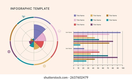 Circle Chart Business Infographic Editable Template for Extensive Data Visualization. Simple creative Infographic vector elements, charts, diagrams, steps and options for Business Presentation.