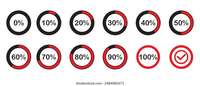 Circle chart, circular percentage process, loading icon, Percentage templates set, infographic elements vector graph. Flat design.