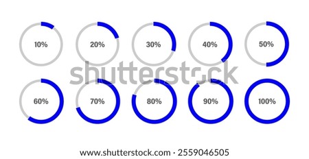 Circle chart, circular percentage progess, loading icon, graph. Percentage templates set, infographic elements vector illustration