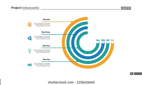 Circle chart with four elements. Process chart, option graph, diagram. Creative concept for infographics, presentation, project, report. Can be used for topics like management, workflow, marketing.